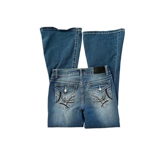 True Luck Y2K Flare Jeans 7/8 Star Embroidery 27x29.5 Low Rise Denim - Picture 5 of 8